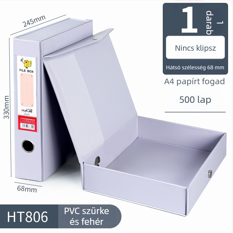 Fehér PVC fájlbox mágneszáras, A4 méret, nagy kapacitás, 68 mm