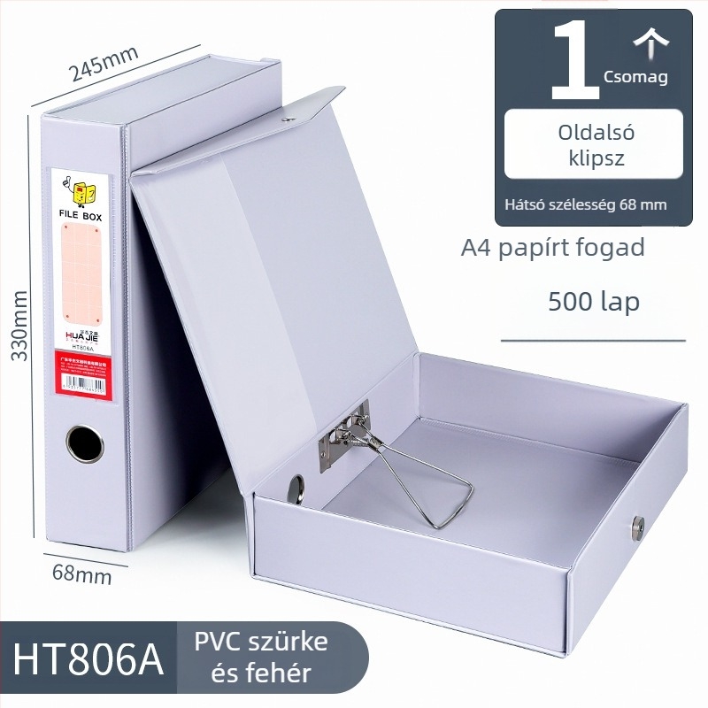 Fehér PVC fájlbox mágneszáras, A4 méret, nagy kapacitás, 68 mm