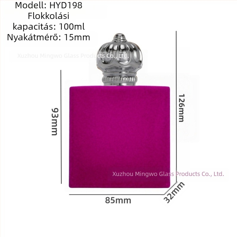 100 ml üvegből készült parfümös flakon, zinkötvözetes sapka, lapos négyszögletes formájú kozmetikai permetező