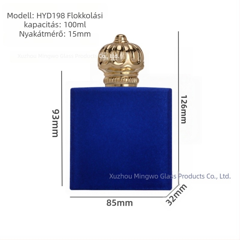 100 ml üvegből készült parfümös flakon, zinkötvözetes sapka, lapos négyszögletes formájú kozmetikai permetező