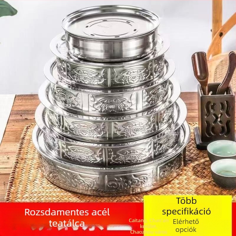 Vastagított rozsdamentes acél teás tál dupla víztároló szűrővel, utazáshoz hordozható