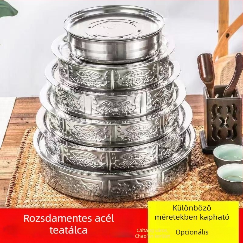 Vastagított rozsdamentes acél teás tál dupla víztároló szűrővel, utazáshoz hordozható
