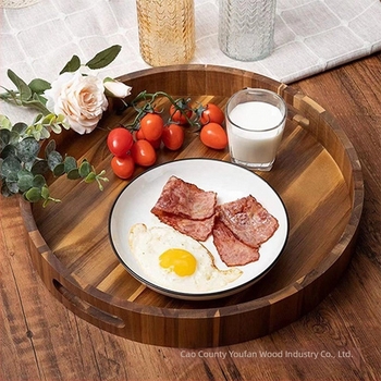 Akácfa kör alakú tál – tea- és nassolnivaló tál, finom délutáni tea szolgálatra, fa tál háztartási használatra