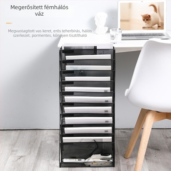 Kovácsolt vasból készült falra szerelhető rácsos polc, több rétegű újság- és magazintárolására, A4-es fájlpolc irodába.