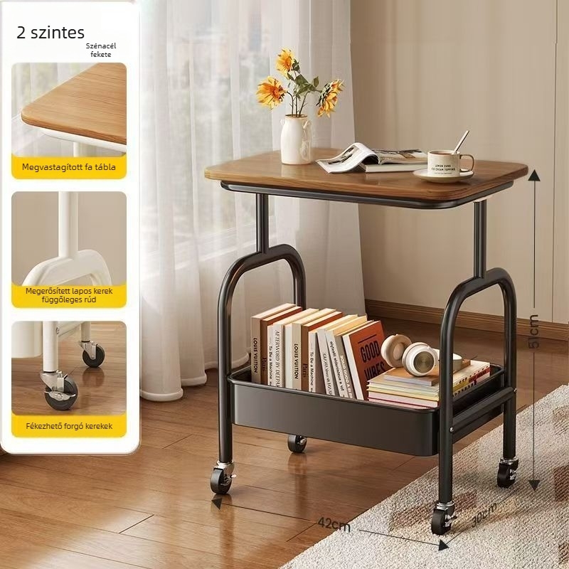 DL Kerekekkel ellátott tárolópolc magazinokhoz és CD-khez, könyvespolc és kávézóasztal – etnikus stílus