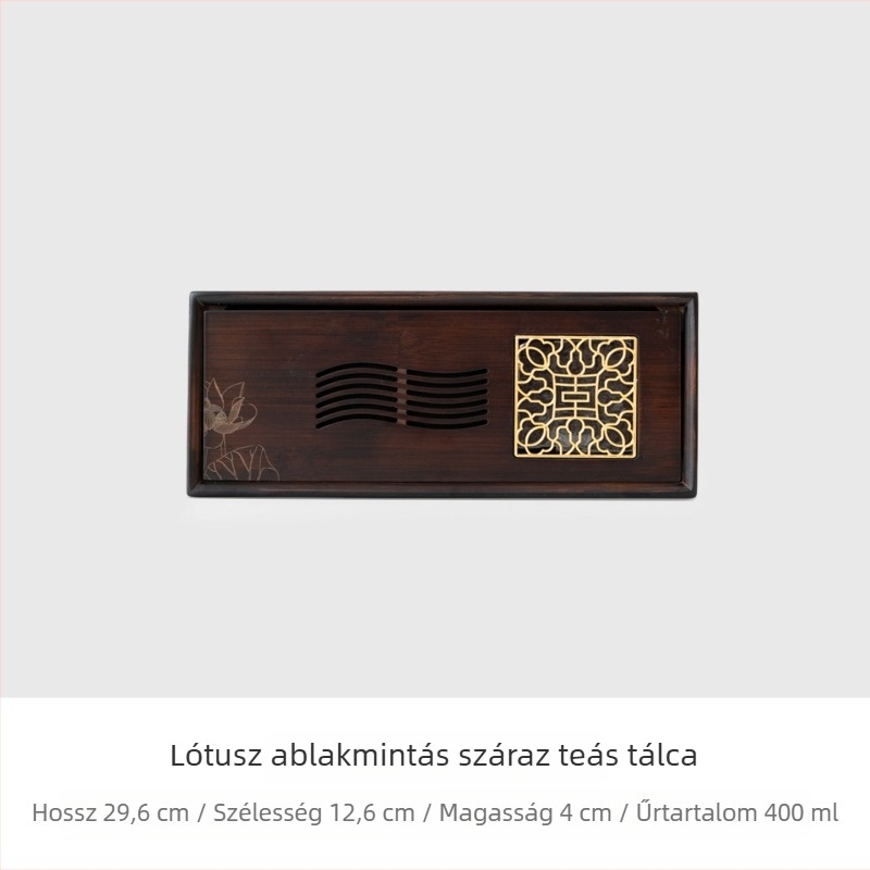 Bambuszból készült száraz tea tál víztárolóval, kínai minimalista stílus, beépített lótuszablak mintával
