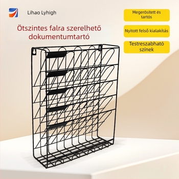 6 emeletes falra szerelhető fémhálós irattartó állvány újságok és magazinok számára, 34×10×40 cm