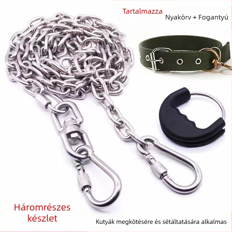 304 rozsdamentes acél kutya lánc és póráz, nagy, kicsi és közepes kutyáknak, harapásálló, rozsdamentes