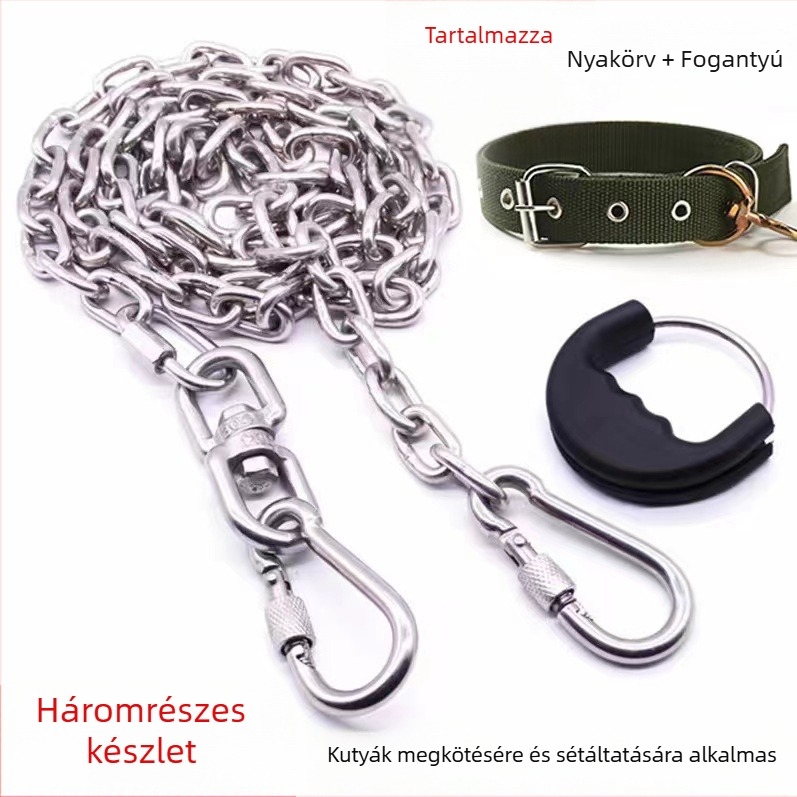 304 rozsdamentes acél kutya lánc és póráz, nagy, kicsi és közepes kutyáknak, harapásálló, rozsdamentes