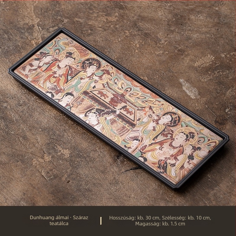 Dunhuang-stílusú kínai teás tálca Gongfu teához, kompakt luxus, otthonra és irodába, vízabszorbens