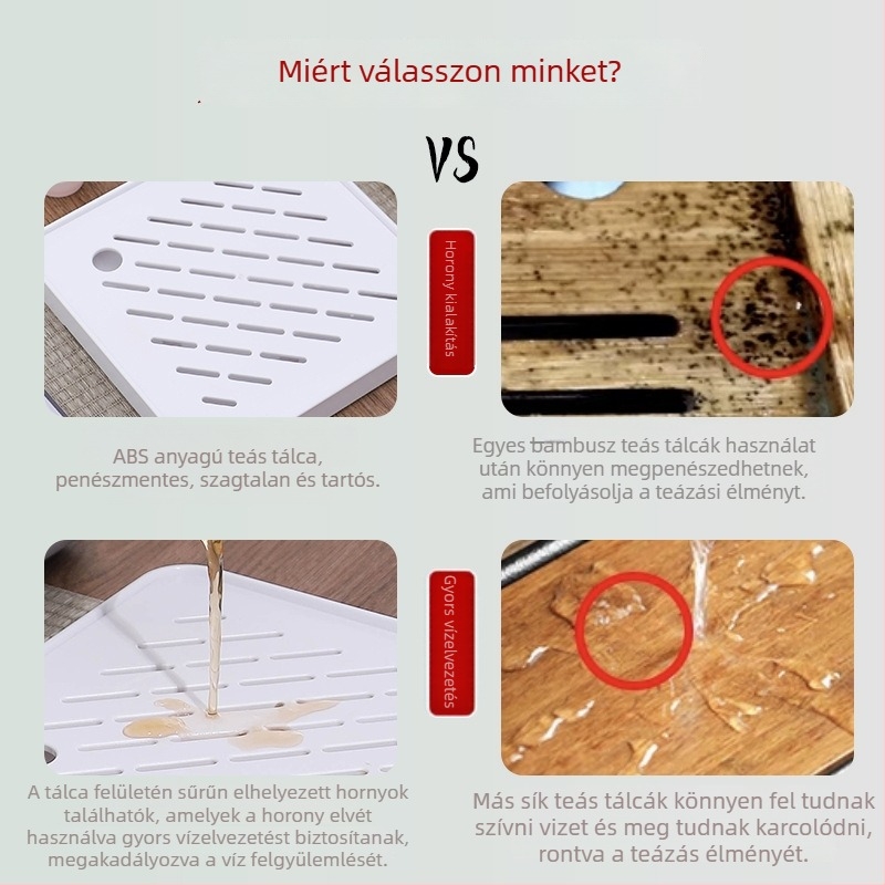 Beépített műanyag teás tálca készlet otthoni használatra, négyszögletes, kétszintes lefolyó tálca