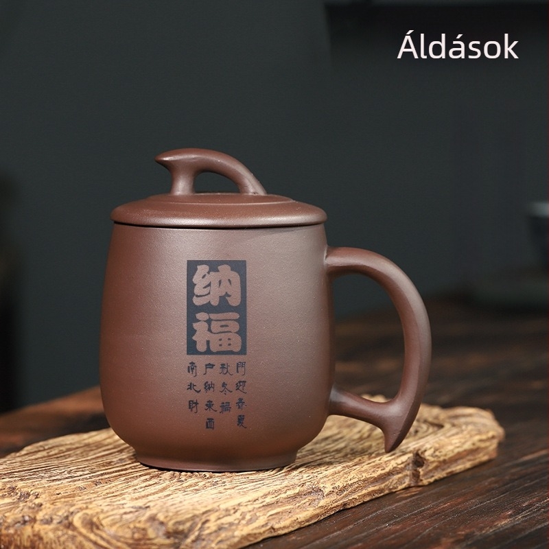 460 ml-es lila agyag teáscsésze fedővel, zökkenőmentes út áldása, ajándékdobozban