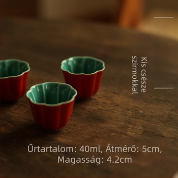 Vörös virágpetál mini kerámia teáscsésze, vintage kínai Gongfu teához