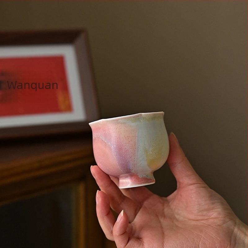 Kézzel készített porcelán teáscsésze Zhiye mázzal és folyó mázzal, egyenes testű kialakítás Kung fu tea szertartáshoz