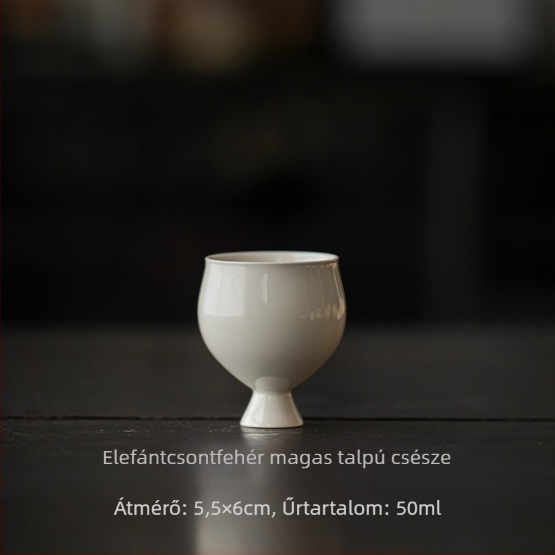 Elefántcsontfehér porcelán magas lábú teás pohár, Song-stílusú utánzat, teázáshoz és kóstoláshoz, kis teás pohár