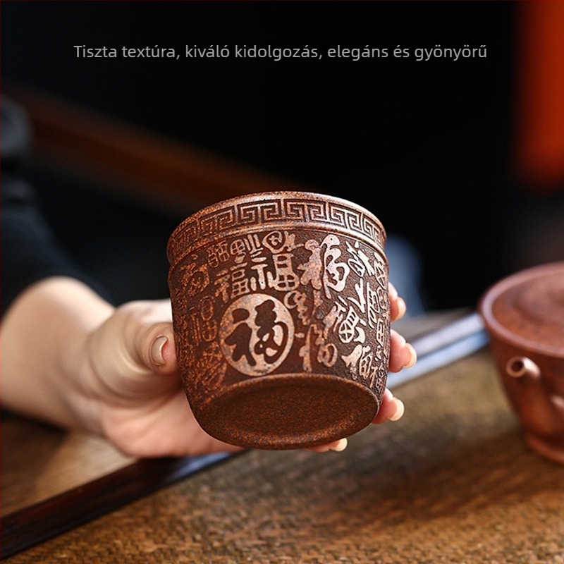 Yixing purpuraszínű homokból készült teáscsésze, kézzel készített, fatüzelésű kiégetésű teáskészlet