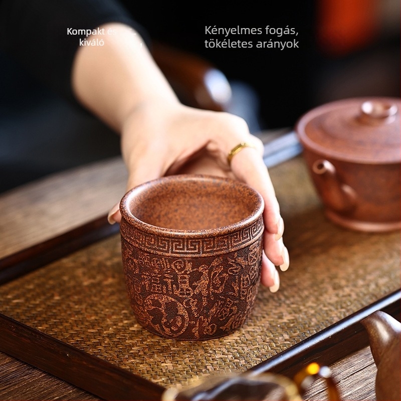 Yixing purpuraszínű homokból készült teáscsésze, kézzel készített, fatüzelésű kiégetésű teáskészlet