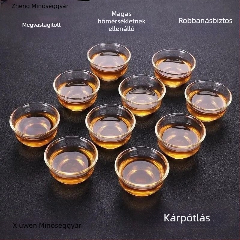 Hőálló Kung Fu üveges teás pohár, kis méret, Magnolia vastagított pohár, átlátszó kóstoló pohár