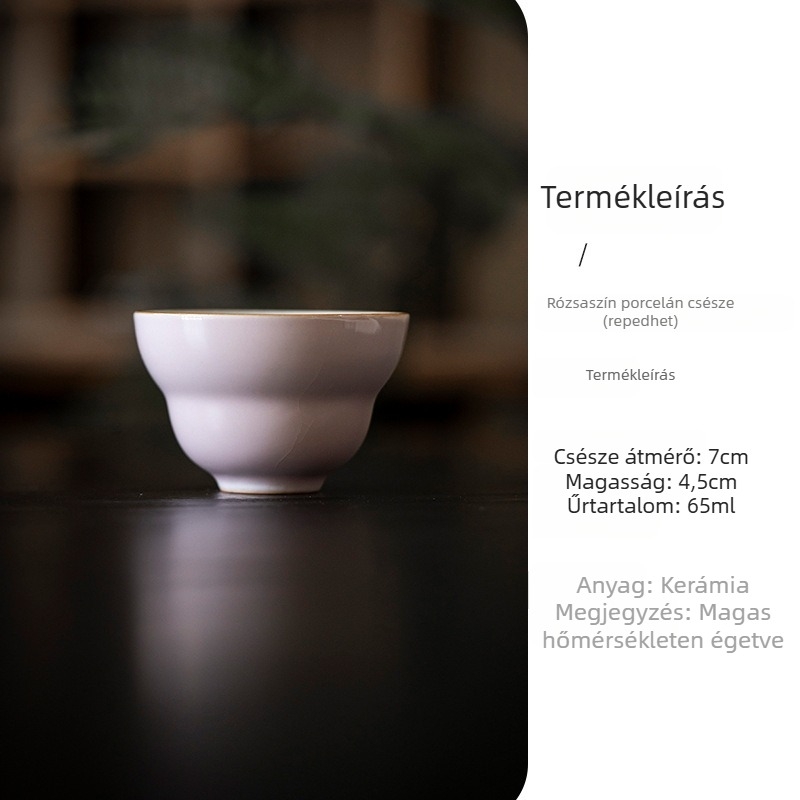 Porcelán teáscsésze rózsaszín porglazúrral, kínai stílusú Gongfu tea eszközök