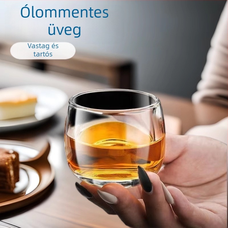 Ólommentes üveg teás pohár, vastagított Kung-Fu stílus, nem éget érintésre, kristályos teás pohár, kínai stílusú egészségre összpontosító otthoni használatra