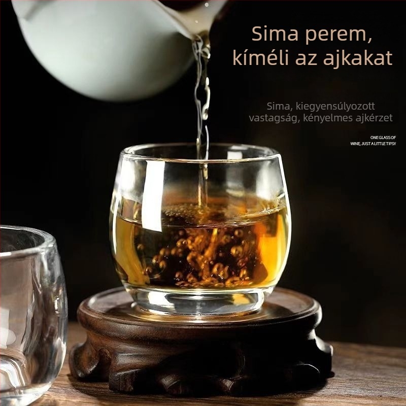 Ólommentes üveg teás pohár, vastagított Kung-Fu stílus, nem éget érintésre, kristályos teás pohár, kínai stílusú egészségre összpontosító otthoni használatra