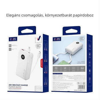 ZUZG3c hitelesített mini külső akkumulátor beépített kábellel, 22.5W gyorstöltés, 20 000 mAh