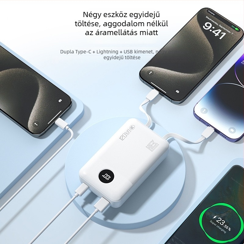ZUZG3c hitelesített mini külső akkumulátor beépített kábellel, 22.5W gyorstöltés, 20 000 mAh