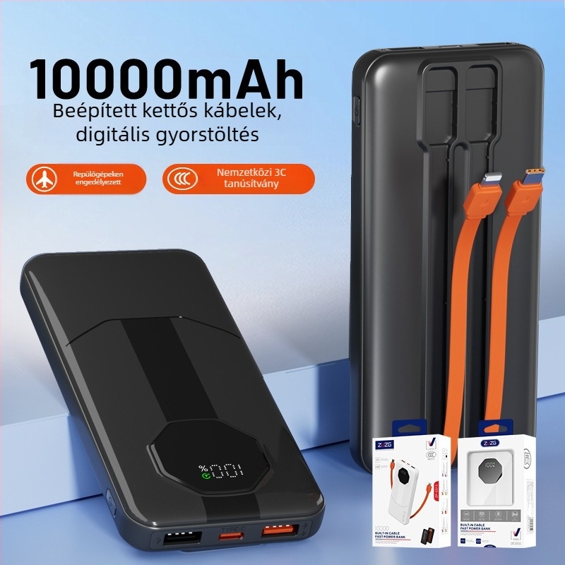 ZUZG3c hitelesített mini külső akkumulátor beépített kábellel, 22.5W gyorstöltés, 20 000 mAh