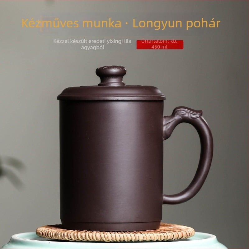 Yixing lila homok teáscsésze, kézzel készített, fedővel