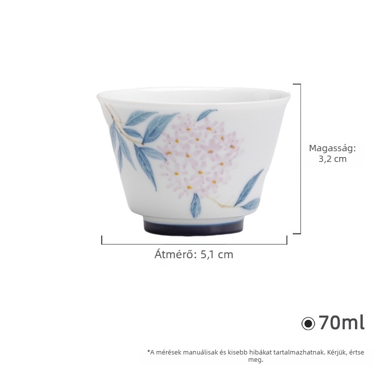 Yin Chuantang Kézzel festett fehér porcelán Gongfu teáscsésze pasztell hortenzia motívummal