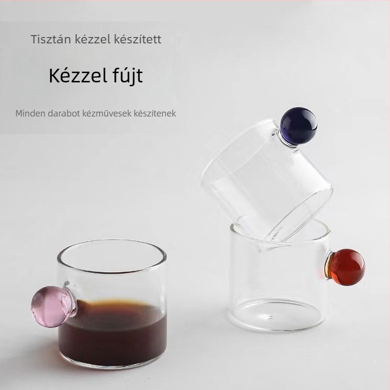Mini színes üveg pohár gyöngy alakú fogantyúval, tej- és kávé mérőpohár, hőálló pohár vízhez és teához