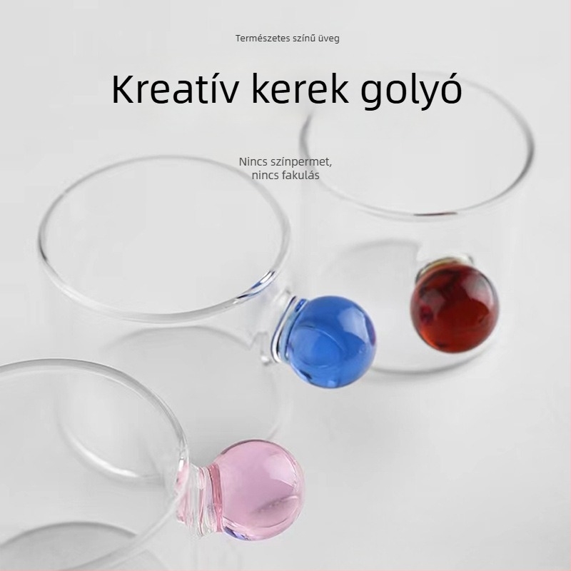 Mini színes üveg pohár gyöngy alakú fogantyúval, tej- és kávé mérőpohár, hőálló pohár vízhez és teához