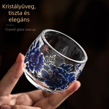 Hőérzékeny, színváltó kristály teáscsésze Peónia motívummal, vastagabb kivitel, otthoni használatra