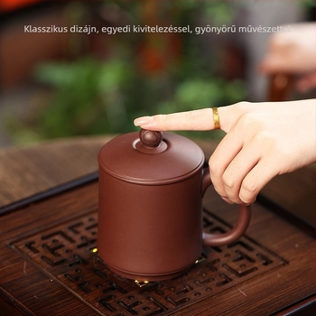 Yixing lila sárból készült teáscsésze, kézzel készített, nagy kapacitású, fedővel, otthoni teáskészlet