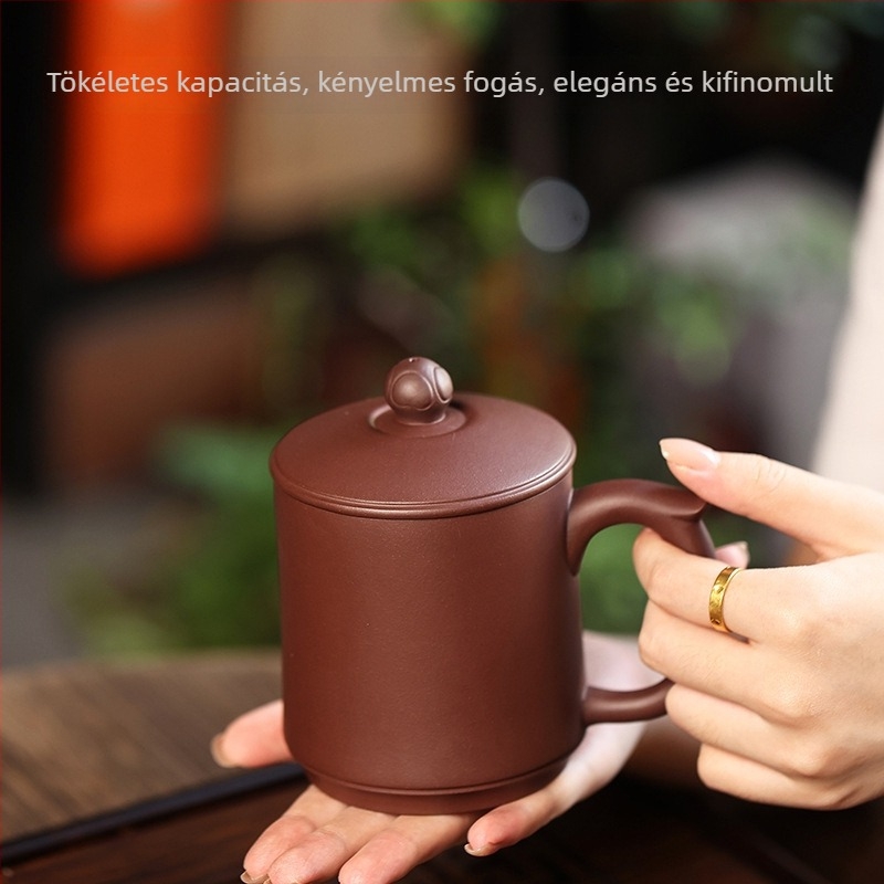 Yixing lila sárból készült teáscsésze, kézzel készített, nagy kapacitású, fedővel, otthoni teáskészlet