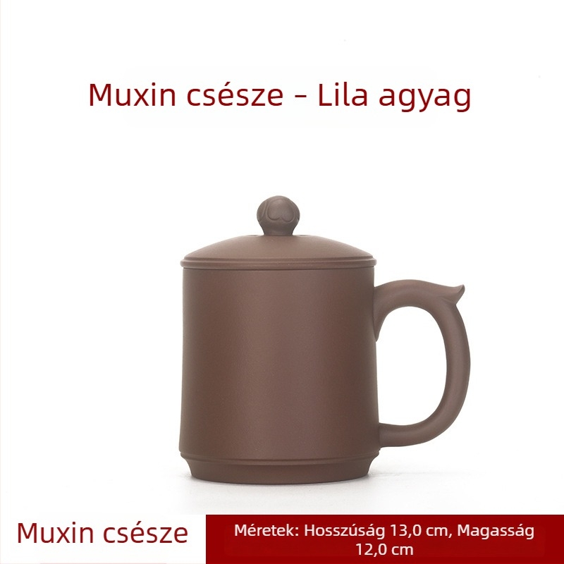 Yixing lila sárból készült teáscsésze, kézzel készített, nagy kapacitású, fedővel, otthoni teáskészlet