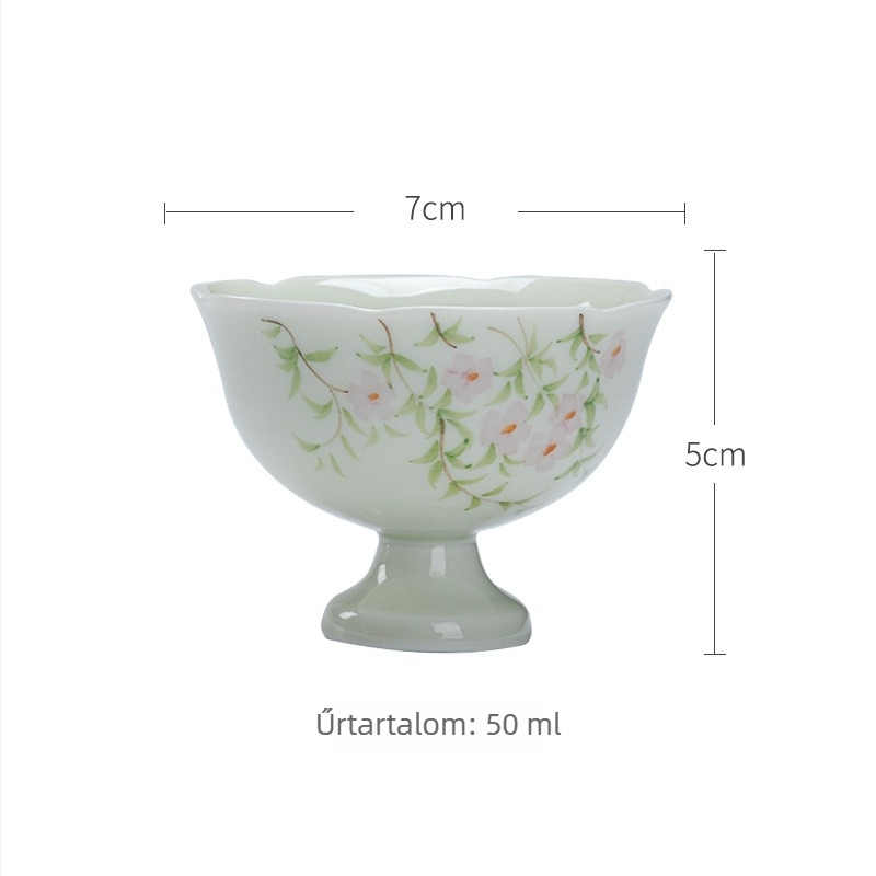 Mi Yan fehér porcelán kézzel festett rózsa teáscsésze, nagy méretű, magas lábú kerámia teáscsésze, vintage stílusban