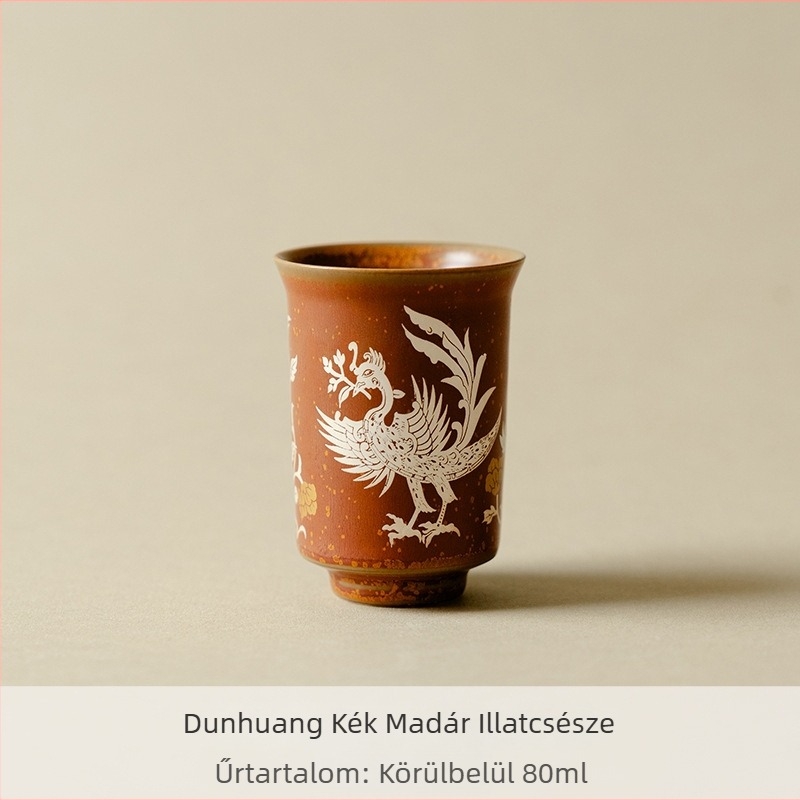 Dunhuang Zöld Madár motívummal készült kerámia teáscsésze, aromás tea otthoni használatra, Új kínai stílus, kis átmérő
