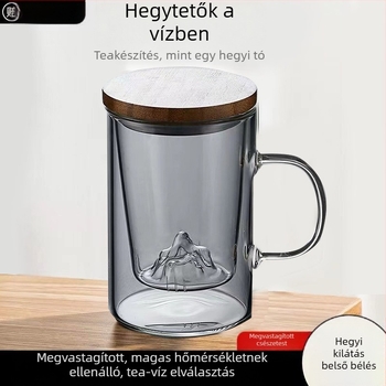 Áttetsző, hőálló üveg teáskészlet fedővel és szűrővel, egyenes cső dizájn, japán minimalistikus stílus irodának és otthonra