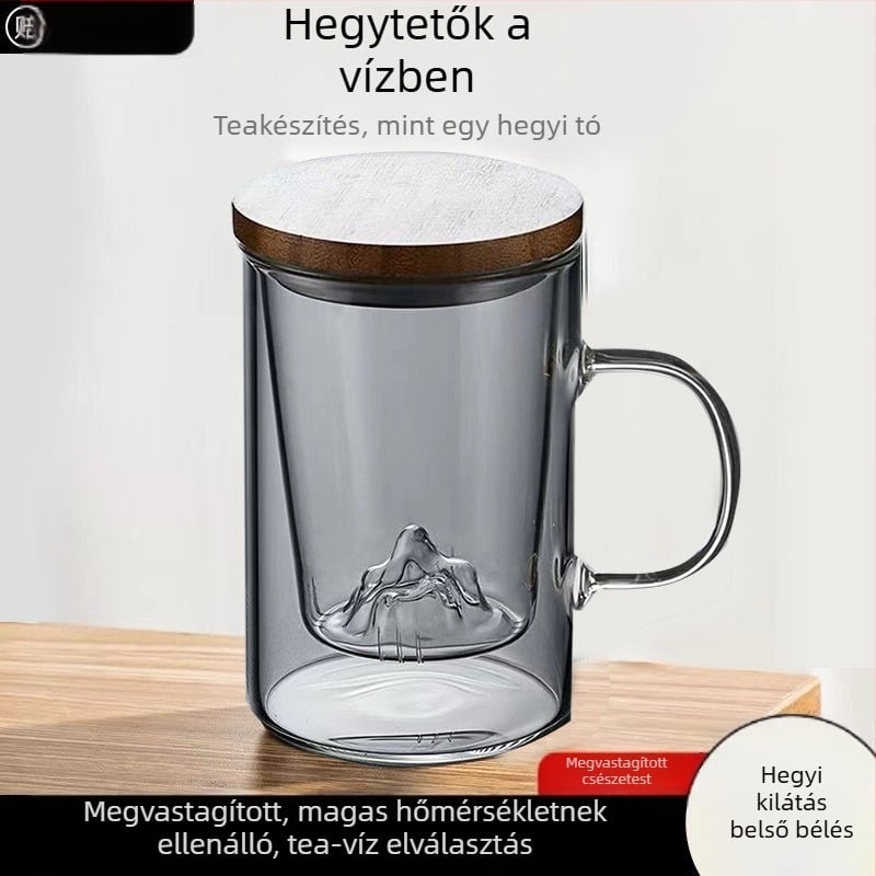 Áttetsző, hőálló üveg teáskészlet fedővel és szűrővel, egyenes cső dizájn, japán minimalistikus stílus irodának és otthonra