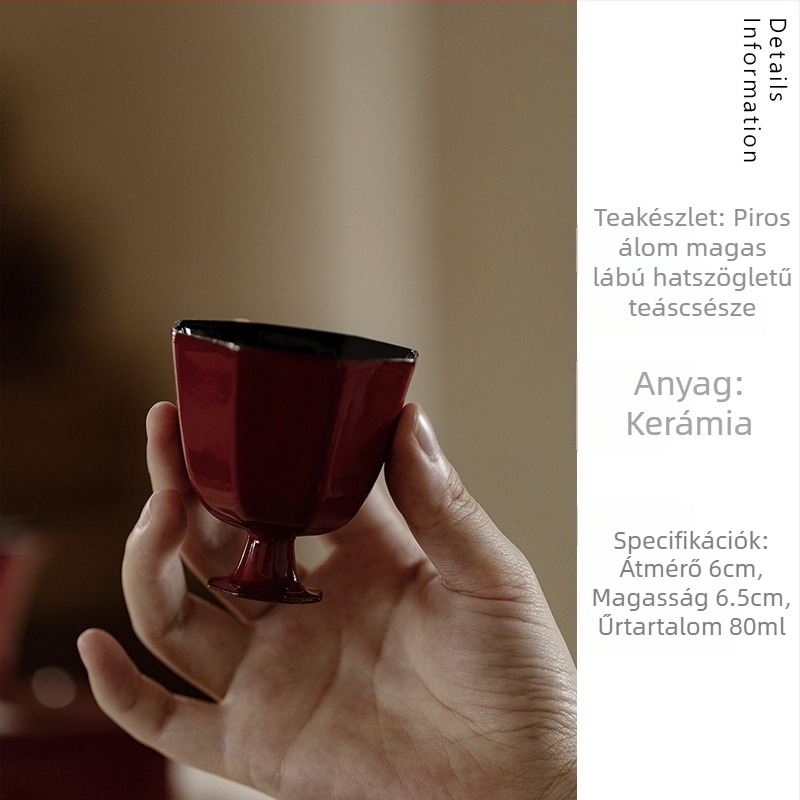 Porcelánból készült hatszögletű, magas teáscsésze kínai vörös színben, kreatív, könnyű luxus otthoni használatra