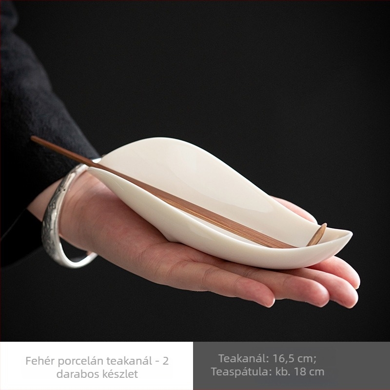 Fehér porcelán teaceremónia kiegészítők — teáskanál, teakeverő merőkanál, teázó tartó, otthoni teafelszerelés