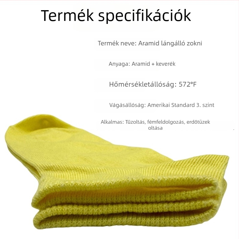 Kevlar zoknik védelmi célokra: lángálló és magas hőmérséklet-ellenálló, tűzoltáshoz, ipari munkákhoz és erdői tűzoltáshoz; nedvességelvezetés