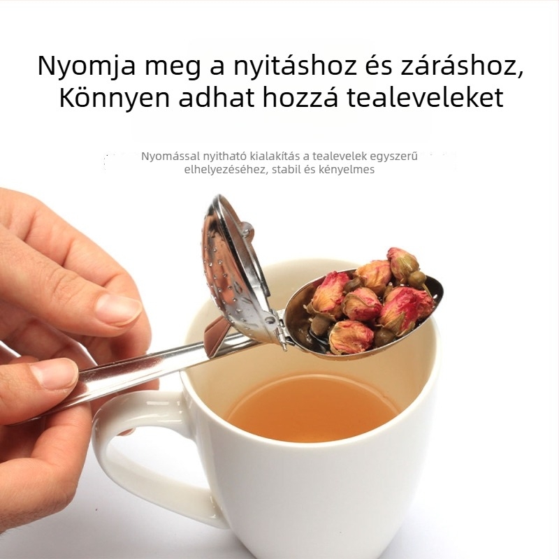 304 élelmiszer-minőségű rozsdamentes acél teafilter csíptetővel, egykezes fogantyúval, nagylevelű tea szűrőgolyó