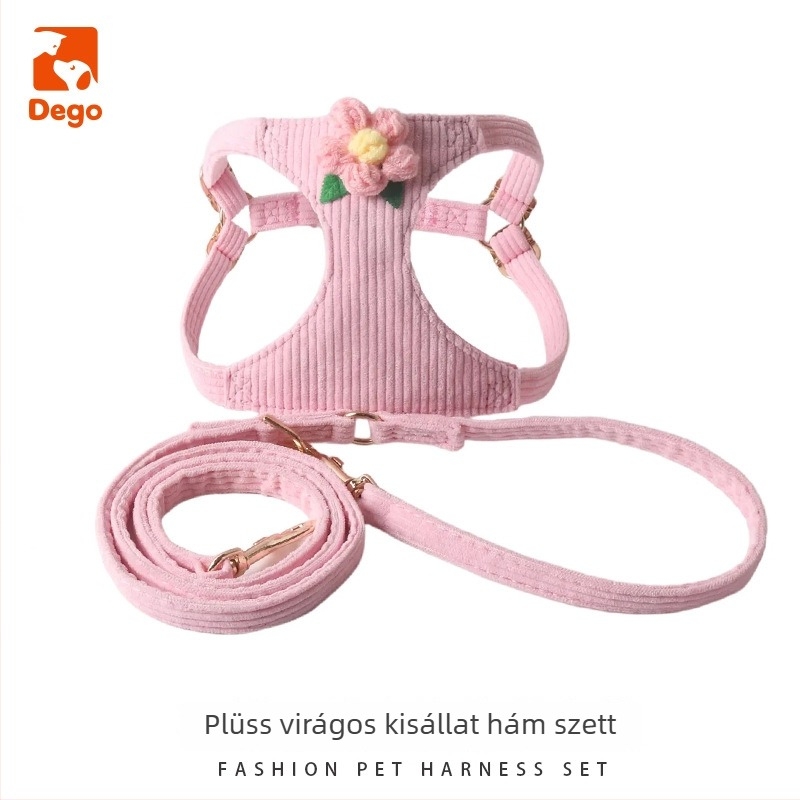 Corduroy virágmintás kutyapóráz és mellényhám