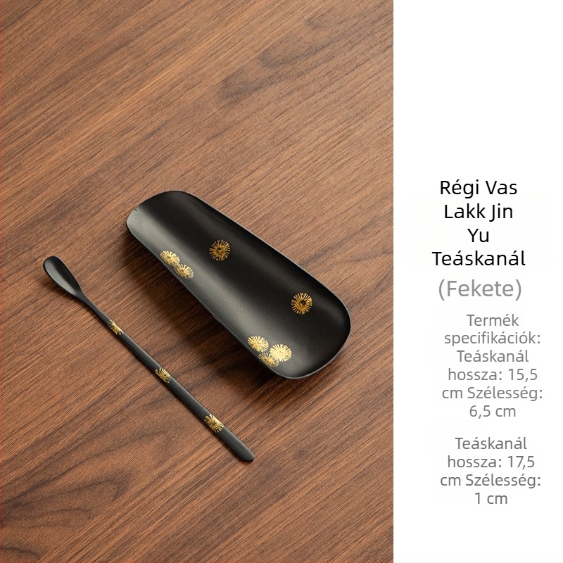 Kézzel készített lakkozott vasból készült teaceremónia-készlet teáskanállal és hat eszközzel a tea rituáléjához