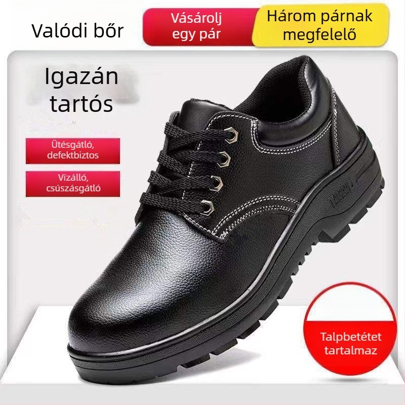 Férfi munkavédelmi cipő acéllemez védővel, ütés- és átszúrásálló, vízálló, lélegző, kopásálló gumitalpú, alkalmas munkára az építkezéseken