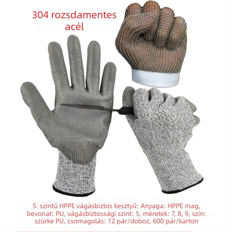 Vágásbiztos kesztyű acélsodronnyal, szint 5