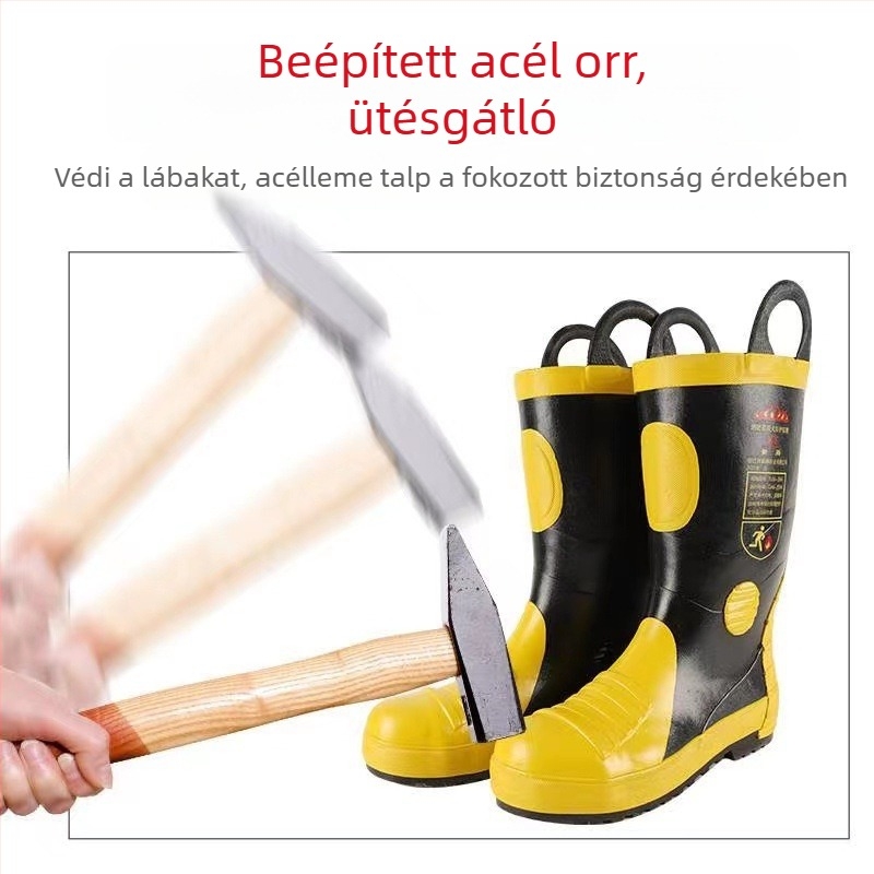 Tűzoltó gumicsizmák, tűzvédelmi, perforáció- és összeroppanásálló, lángálló