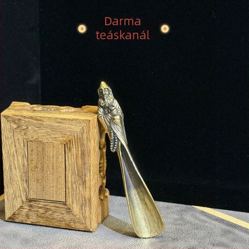 Sárgaréz Daruma teáskanál retro Buddha-szoborral, mikrogravírozott részletek, Kung-Fu teáskanál, gyűjteményes darab